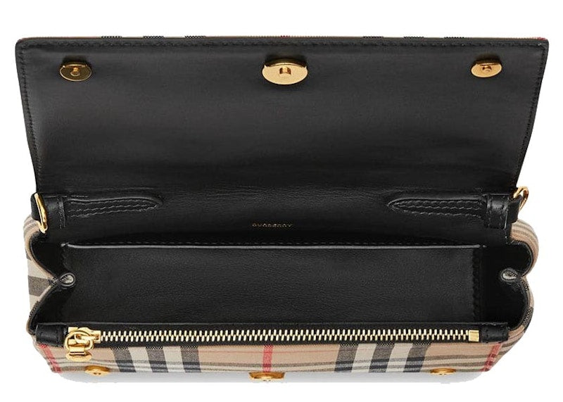 Burberry Small Vintage Check and Leather Crossbody Bag Archive Beige/Black