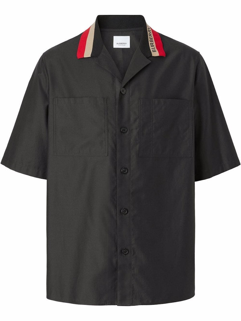 Burberry Stripe Icon Collar Camp Shirt Black/Red/Beige