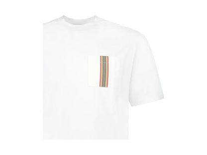 Burberry Stripe Trim Pocket Cotton T-shirt White