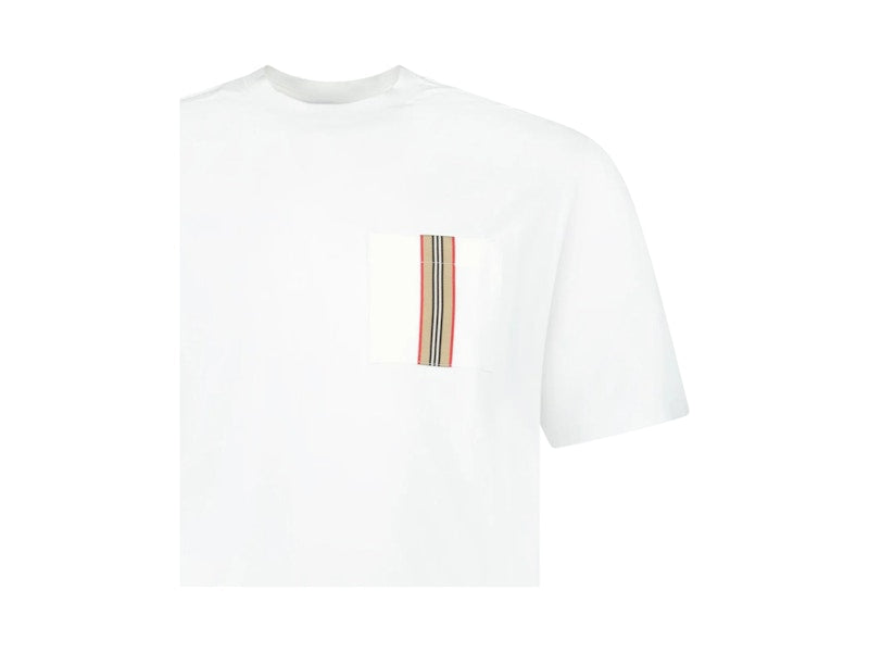 Burberry Stripe Trim Pocket Cotton T-shirt White