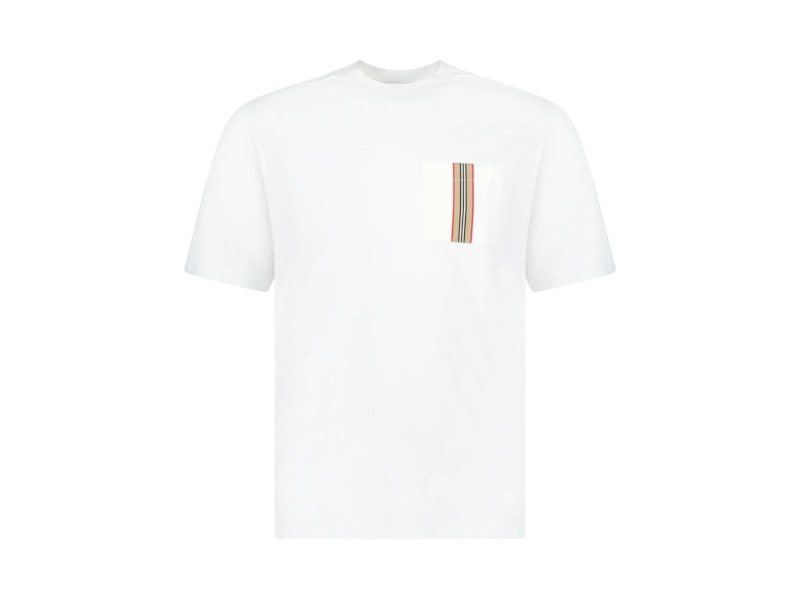 Burberry Stripe Trim Pocket Cotton T-shirt White