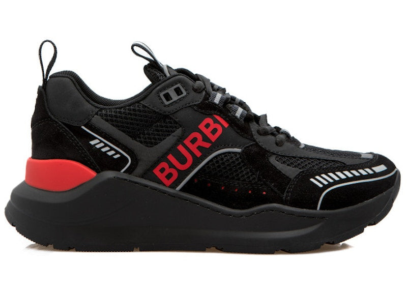 Burberry Suede and Mesh Sneakers Black Bright Red