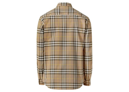 Burberry Tartan Motif Cotton Shirt Beige