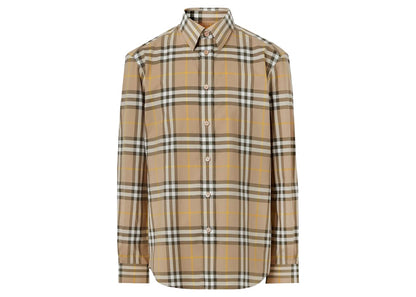 Burberry Tartan Motif Cotton Shirt Beige