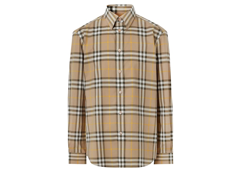 Burberry Tartan Motif Cotton Shirt Beige