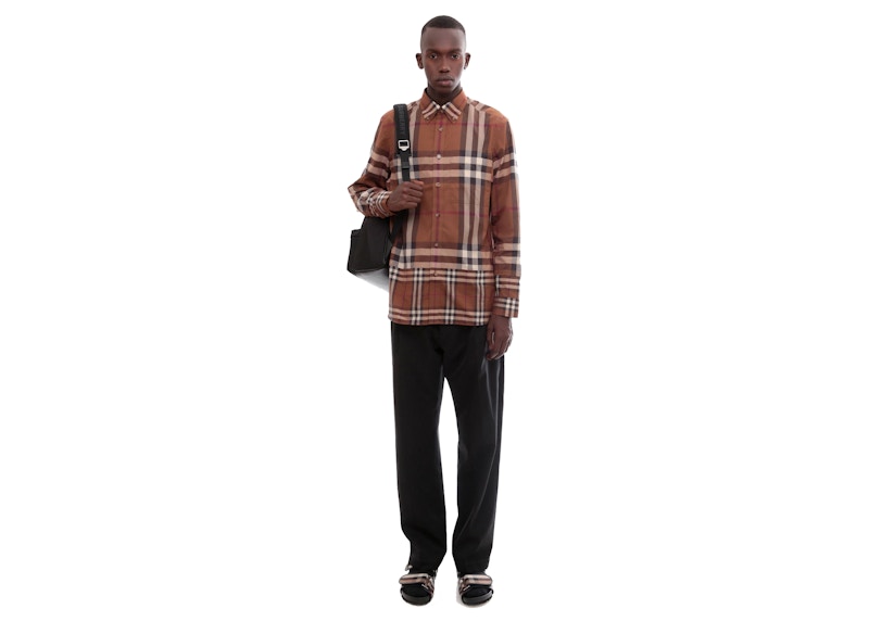 Burberry Tartan Motif Cotton Shirt Brown