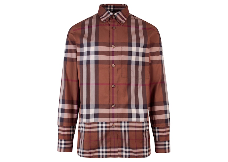 Burberry Tartan Motif Cotton Shirt Brown