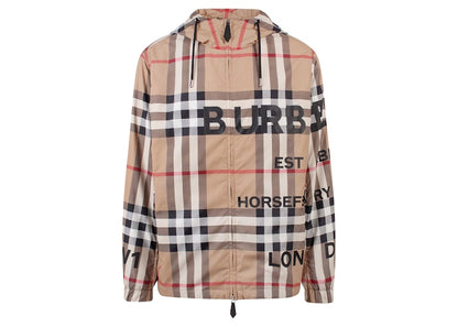 Burberry Tartan Motif Nylon Jacket Beige