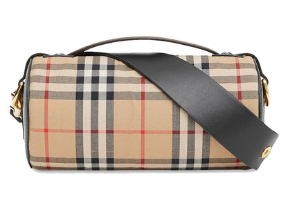 Burberry The Vintage Check and Leather Barrel Bag Archive Beige/Black