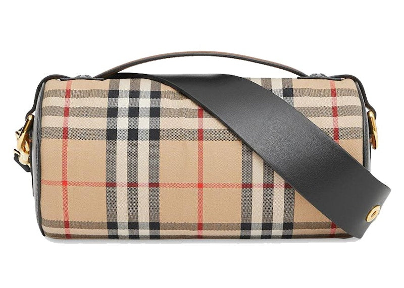 Burberry The Vintage Check and Leather Barrel Bag Archive Beige/Black