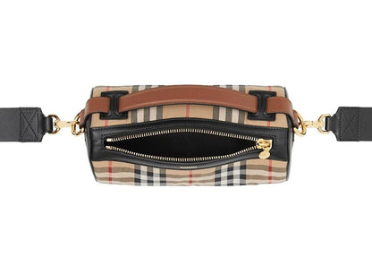 Burberry The Vintage Check and Leather Barrel Bag Archive Beige/Black