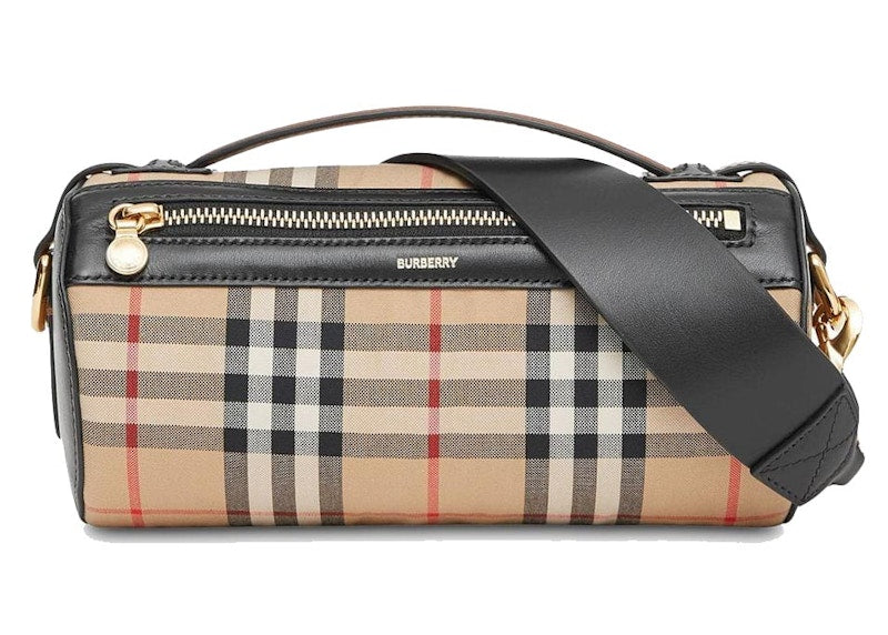 Burberry The Vintage Check and Leather Barrel Bag Archive Beige/Black
