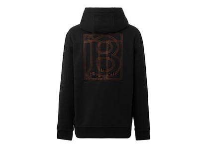 Burberry Topstitched Monogram Motif Cotton Oversized Hoodie Black