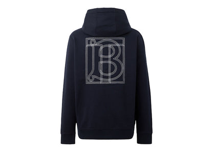 Burberry Topstitched Monogram Motif Cotton Oversized Hoodie Coal Blue