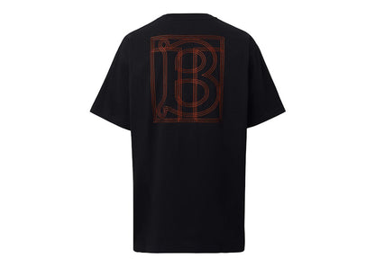 Burberry Topstitched Monogram Motif Cotton Oversized T-Shirt Black