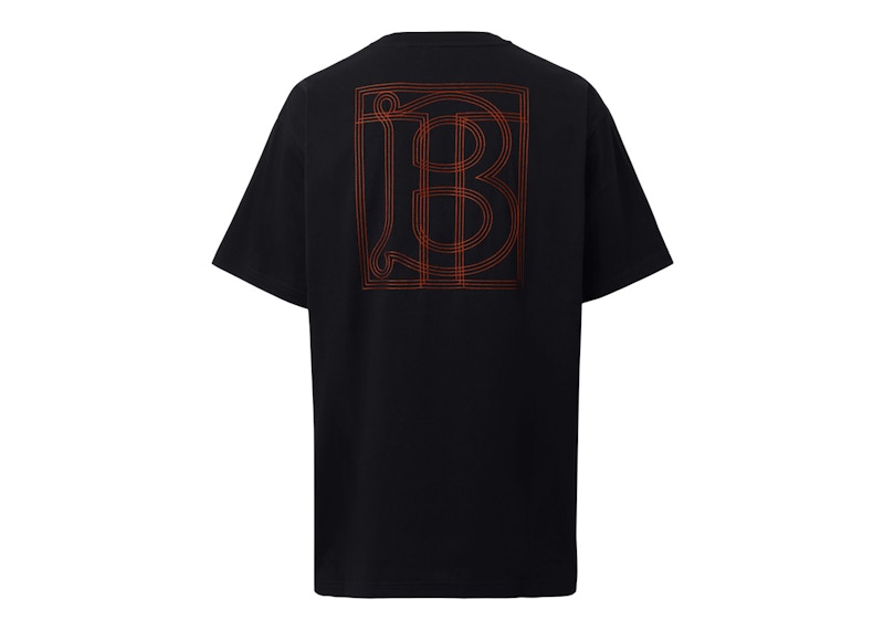 Burberry Topstitched Monogram Motif Cotton Oversized T-Shirt Black