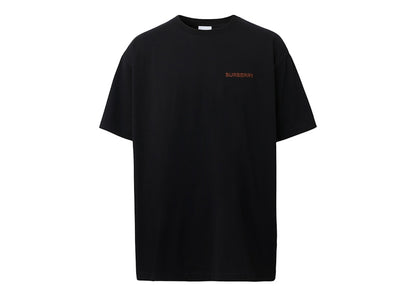 Burberry Topstitched Monogram Motif Cotton Oversized T-Shirt Black