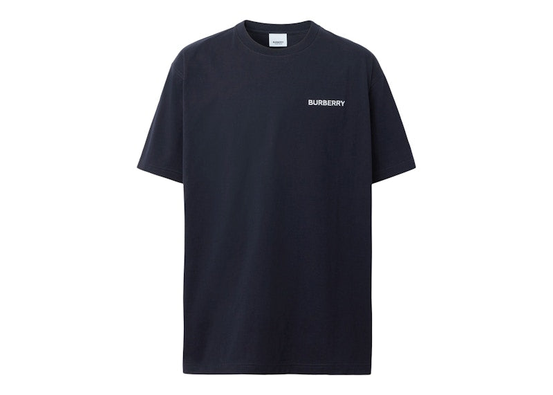 Burberry Topstitched Monogram Motif Cotton Oversized T-Shirt Coal Blue