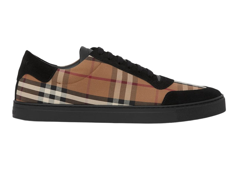 Burberry Vintage Check Cotton and Suede Sneakers Birch Brown Black