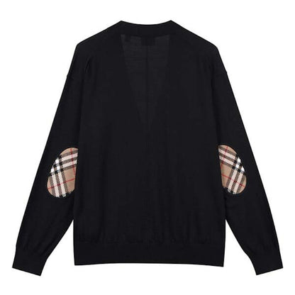 Burberry Vintage Check Elbow Patch Dornoch Merino Wool Cardigan Black