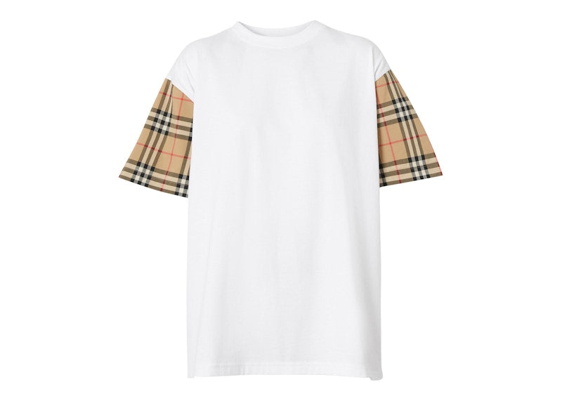 Burberry Vintage Check Sleeve Cotton Oversized Women's T-Shirt White/Archive Beige