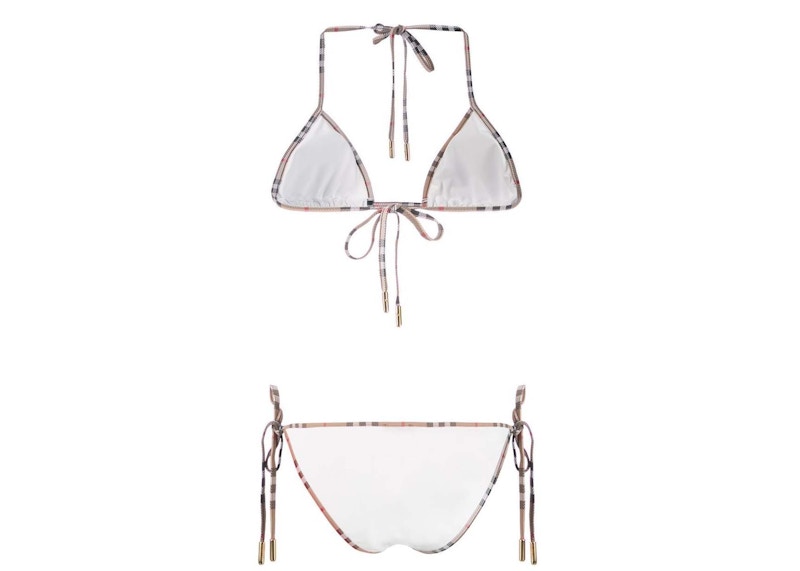 Burberry Vintage Check Trim Triangle Bikini White