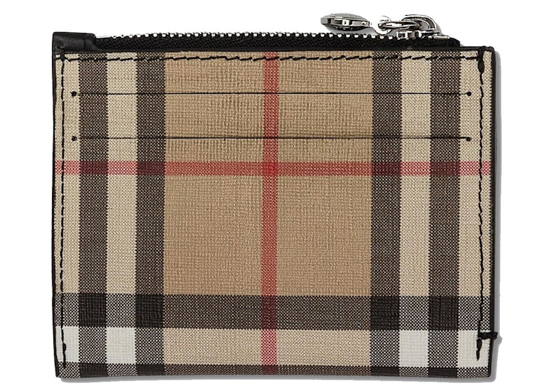 Burberry Vintage Check and Leather Zip Card Case 6 Slot Black