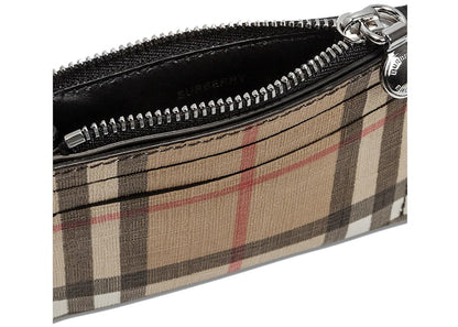 Burberry Vintage Check and Leather Zip Card Case 6 Slot Black