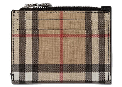 Burberry Vintage Check and Leather Zip Card Case 6 Slot Black