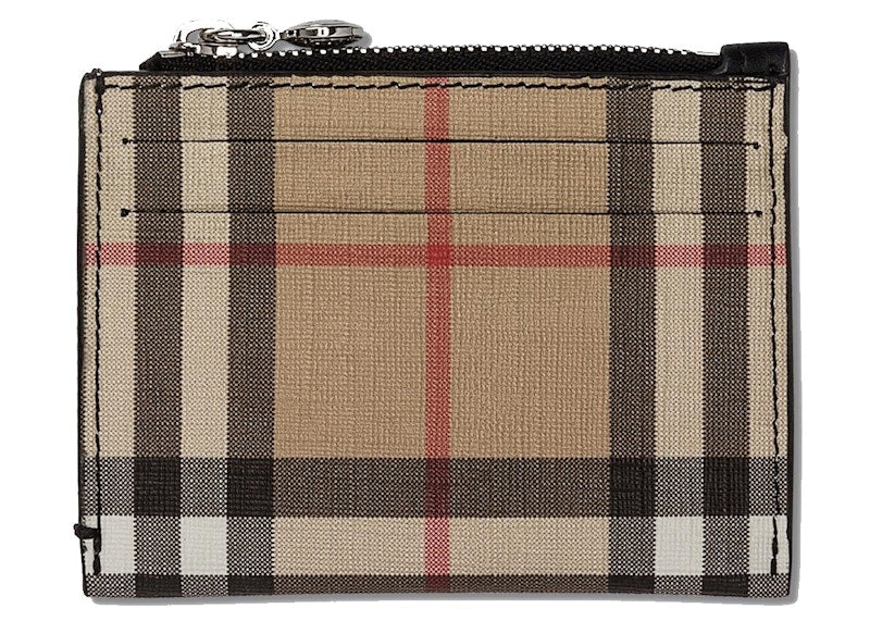 Burberry Vintage Check and Leather Zip Card Case 6 Slot Black