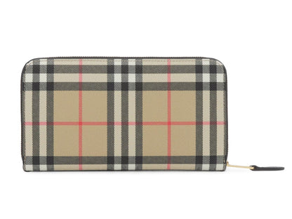 Burberry Vintage Check and Leather Ziparound (12 Card Slot) Wallet Archive Beige/Black