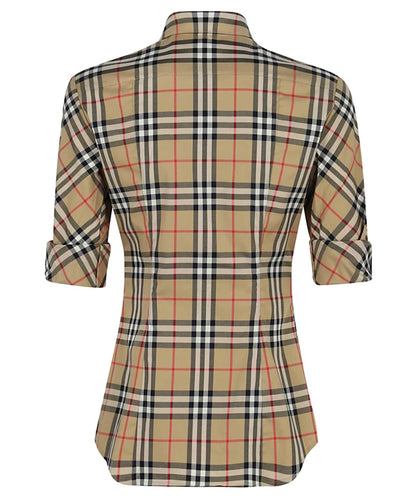 Burberry Vintage Womens Check Stretch Cotton Twil Shirt Archive Beige