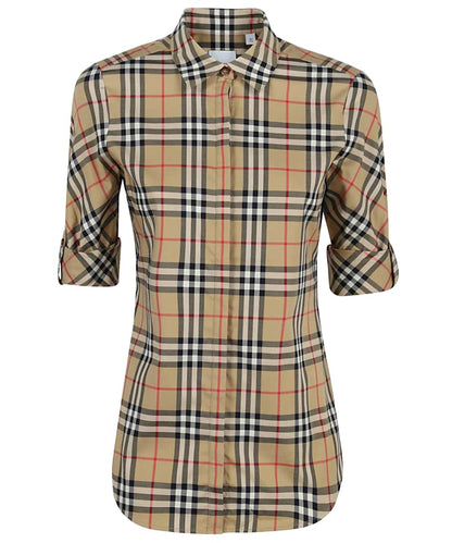 Burberry Vintage Womens Check Stretch Cotton Twil Shirt Archive Beige