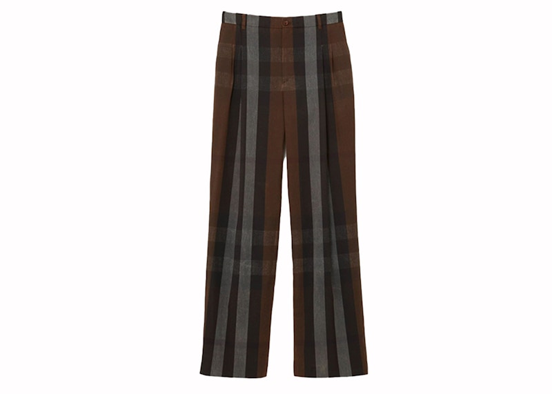 Burberry Wide Leg Check Trousers Grey/Brown
