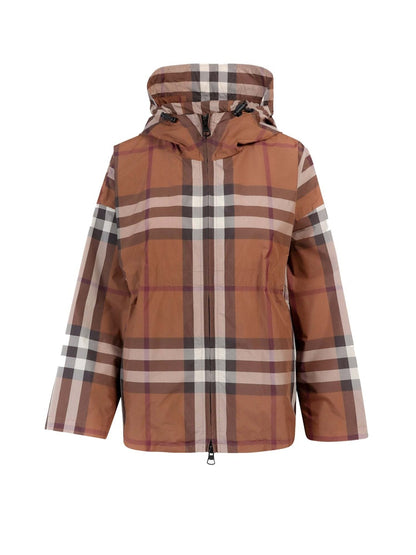 Burberry Woman Traditional Check Motif Nylon Jacket Brown