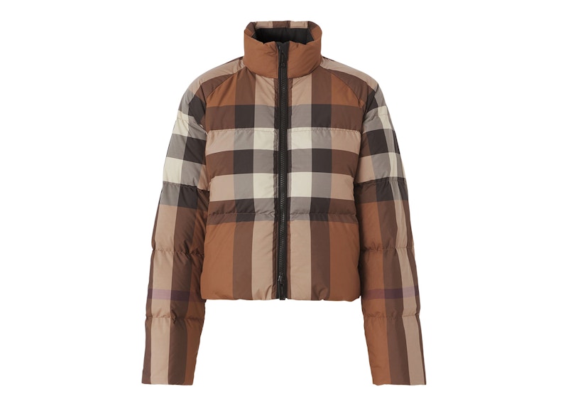 Burberry Women's Check Cropped Puffer Jacket Dark Birch Brown