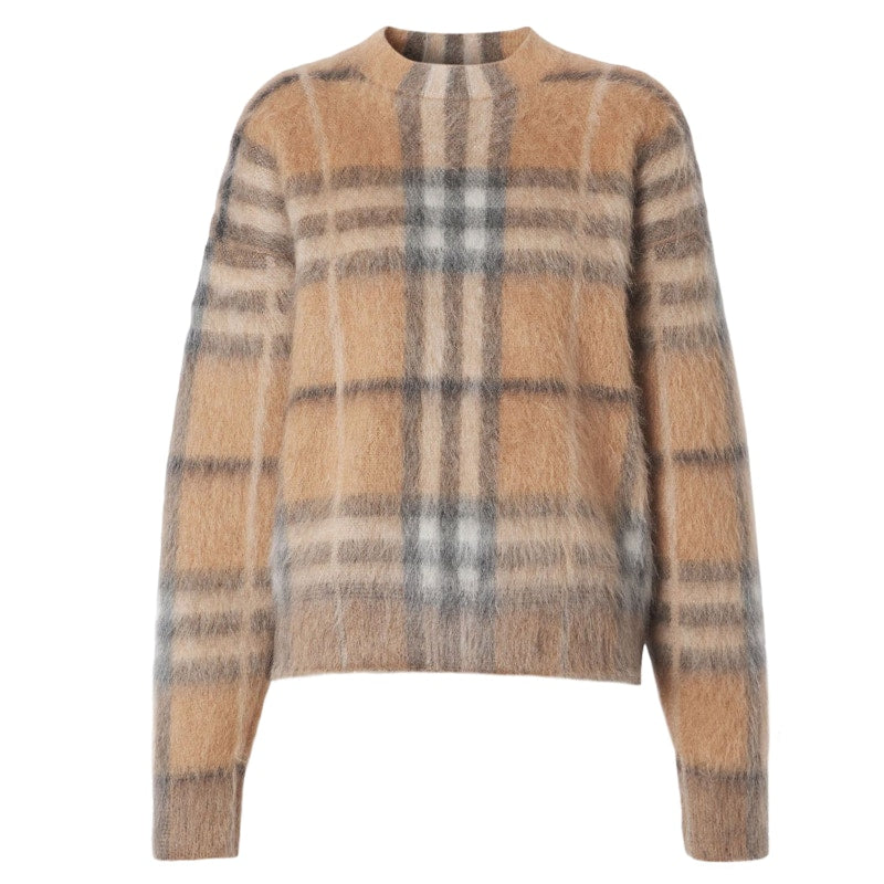 Burberry Womens Check Jacquard Woven Sweater Beige