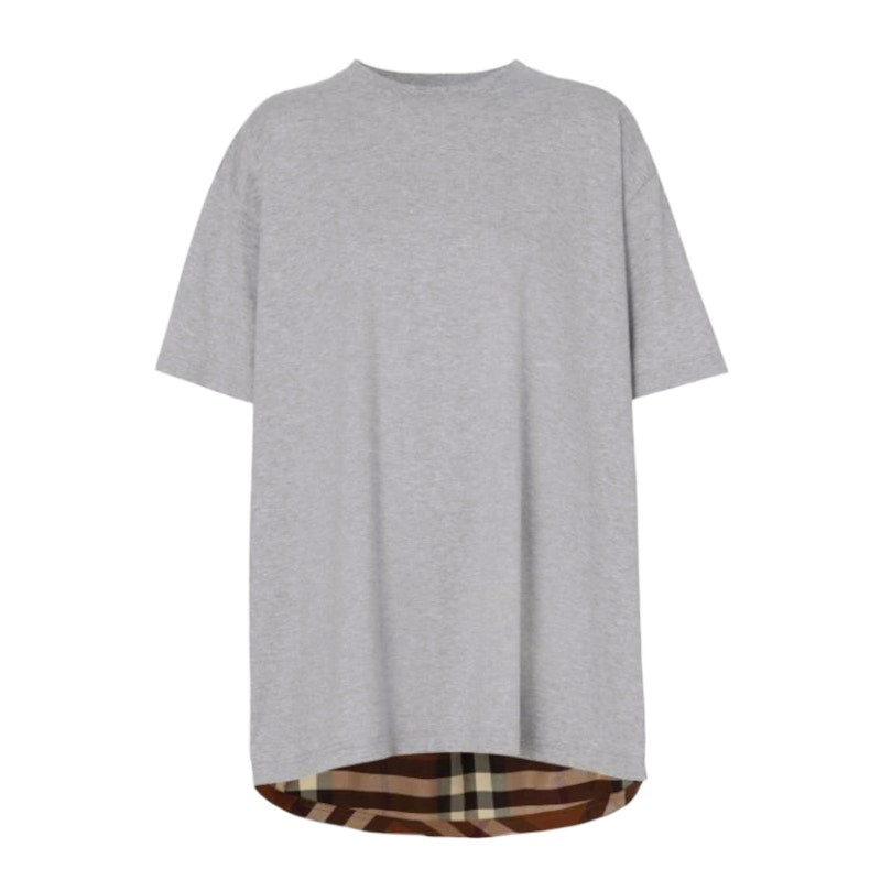Burberry Womens Check Panel T-Shirt Grey
