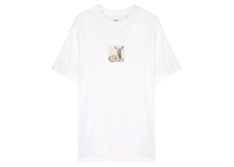 Burberry Womens Deer Print Cotton T-shirt White