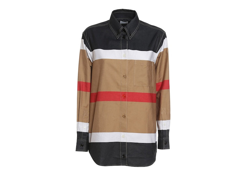 Burberry Women's Ivanna Stripe Pattern Button-Up Shirt Beige/Multi