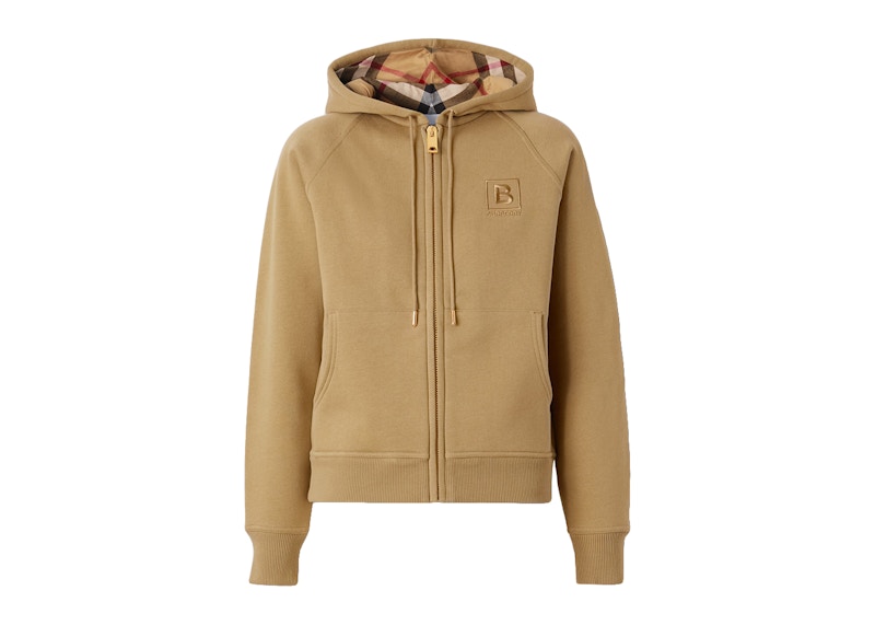 Burberry Women's Letter Graphic Cotton Blend Zip Hoodie Honey