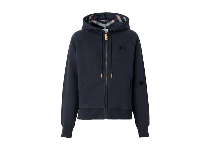 Burberry Women's Letter Graphic Cotton Blend Zip Hoodie Navy