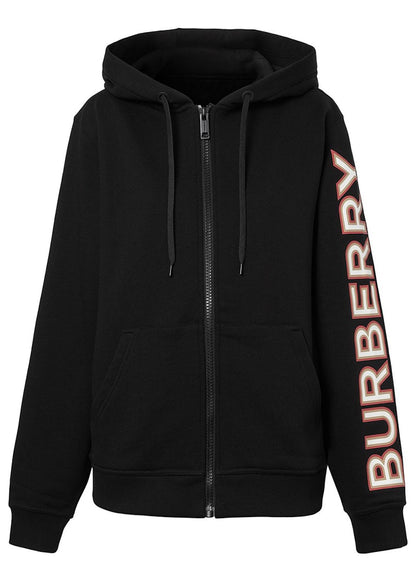 Burberry Womens Logo Print Zip-Up Hoodie Black/Multi