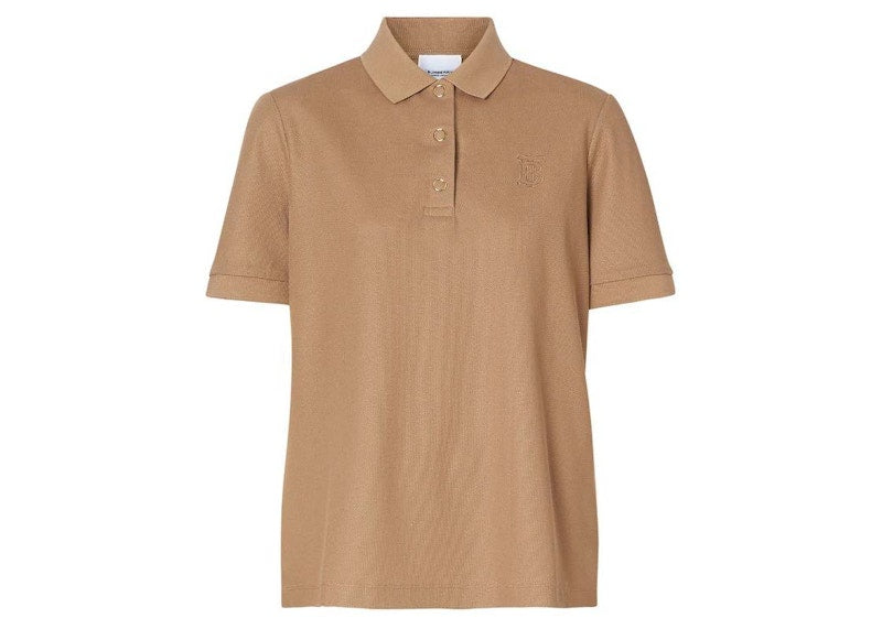 Burberry Womens Monogram Motif Pique Cotton Polo Shirt Camel
