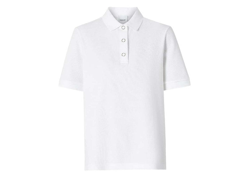 Burberry Womens Monogram Motif Pique Cotton Polo Shirt White