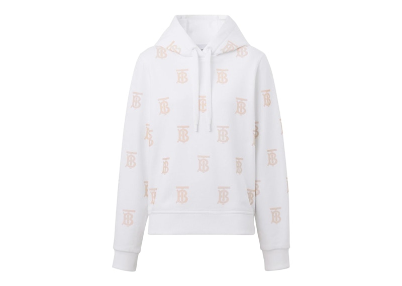 Burberry Women's Monogram Print Drawstring Hoodie White/Beige