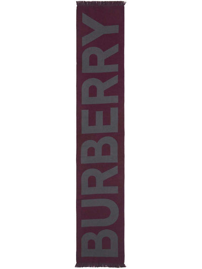 Burberry Wool Sport Jacquard Logo Scarf Maroon/Grey