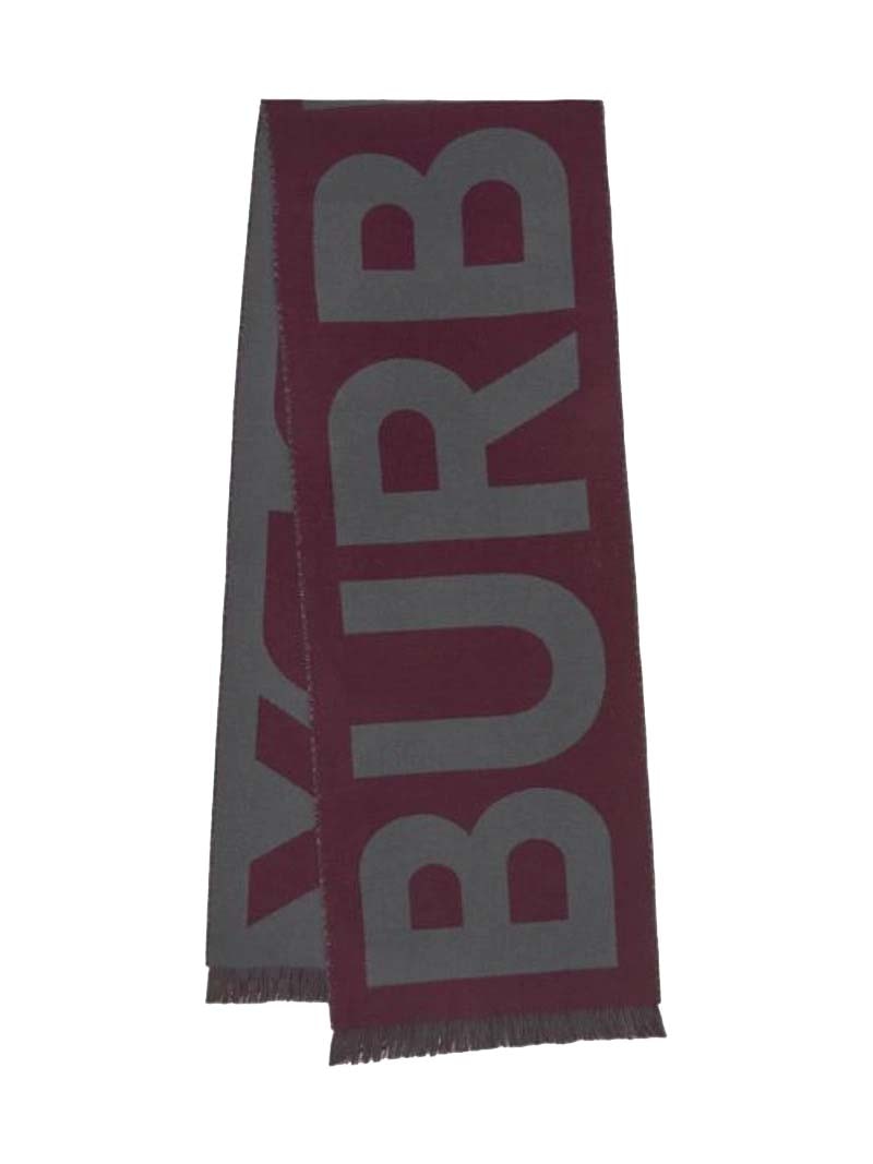 Burberry Wool Sport Jacquard Logo Scarf Maroon/Grey