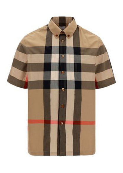 Burberry Thames Large Check Short Sleeve Shirt Archive Beige