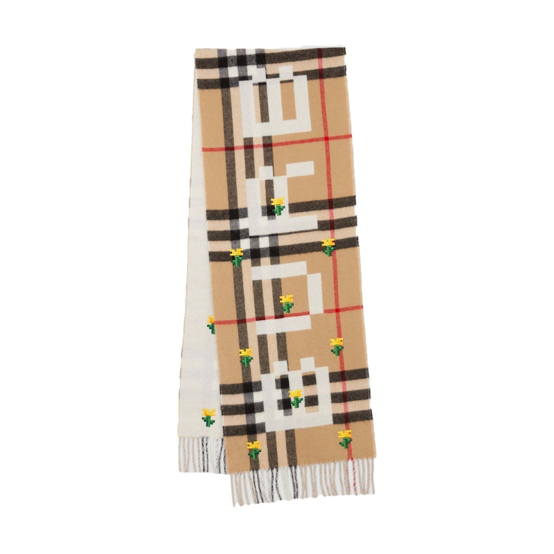 Burberry x Minecraft Logo and Check Cashmere Scarf Archive Beige